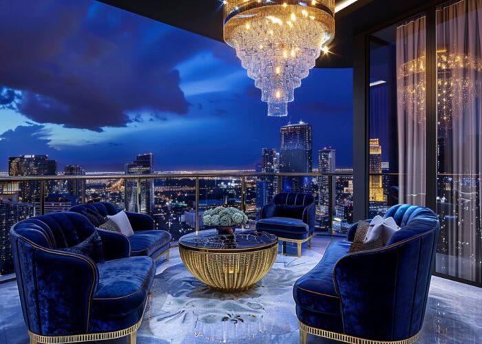 10 inspiracji na urządzenie balkonu w stylu glamour z luksusowymi meblami.