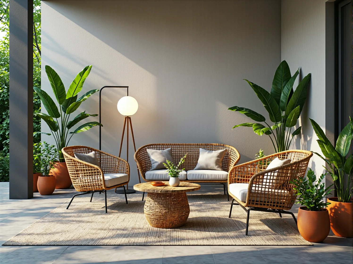 Aranżacja tropikalnego raju w ogrodzie z nastrojowym oświetleniem zewnętrznym