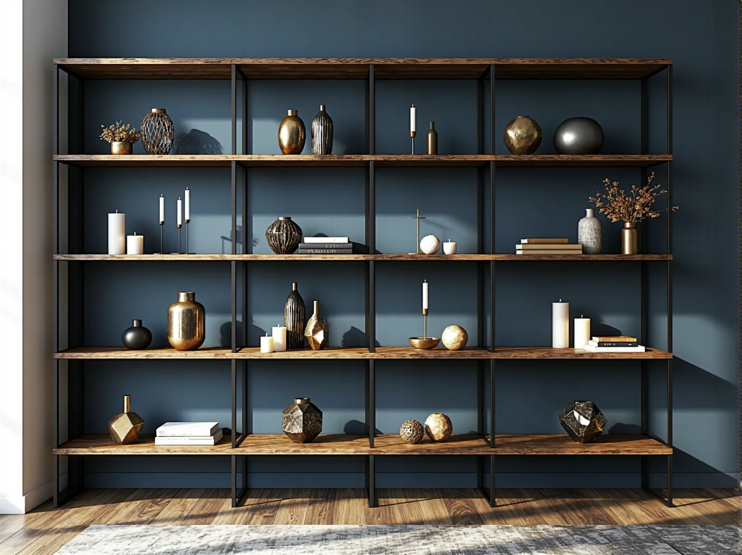 Drewniany regał narożny do sypialni, praktyczne zagospodarowanie kąta w domu.