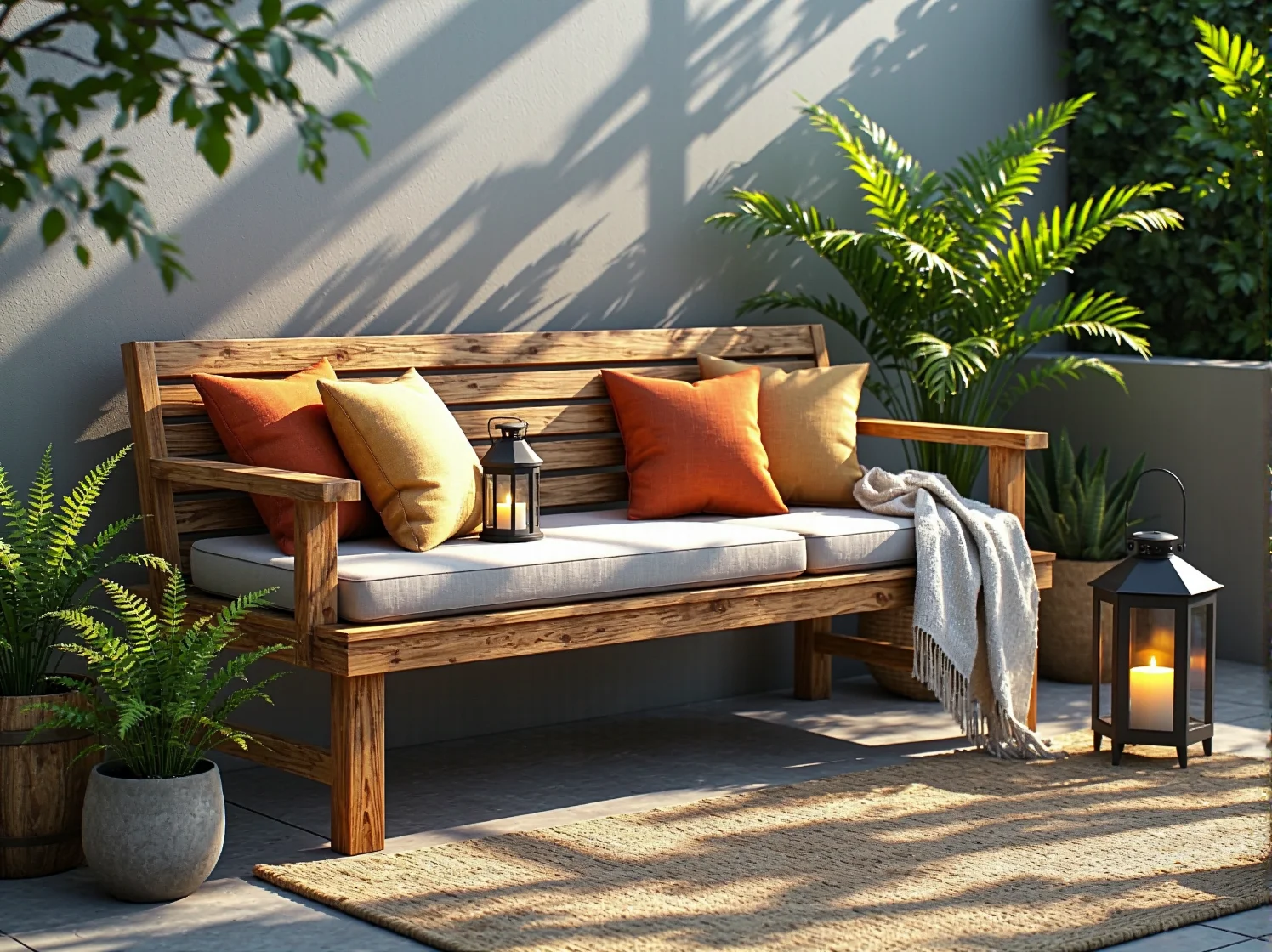 Dekoracyjne lampy solarne wbite w ziemię podkreślające detale roślin po zmroku.