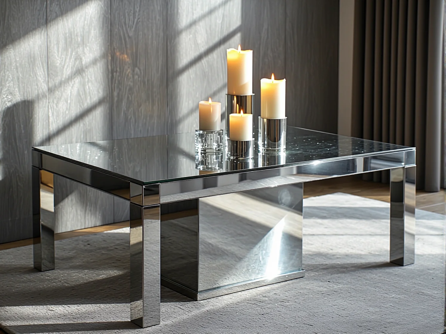 Designerski stół glamour o geometrycznej formie, najnowsze trendy w meblarstwie luksusowym.