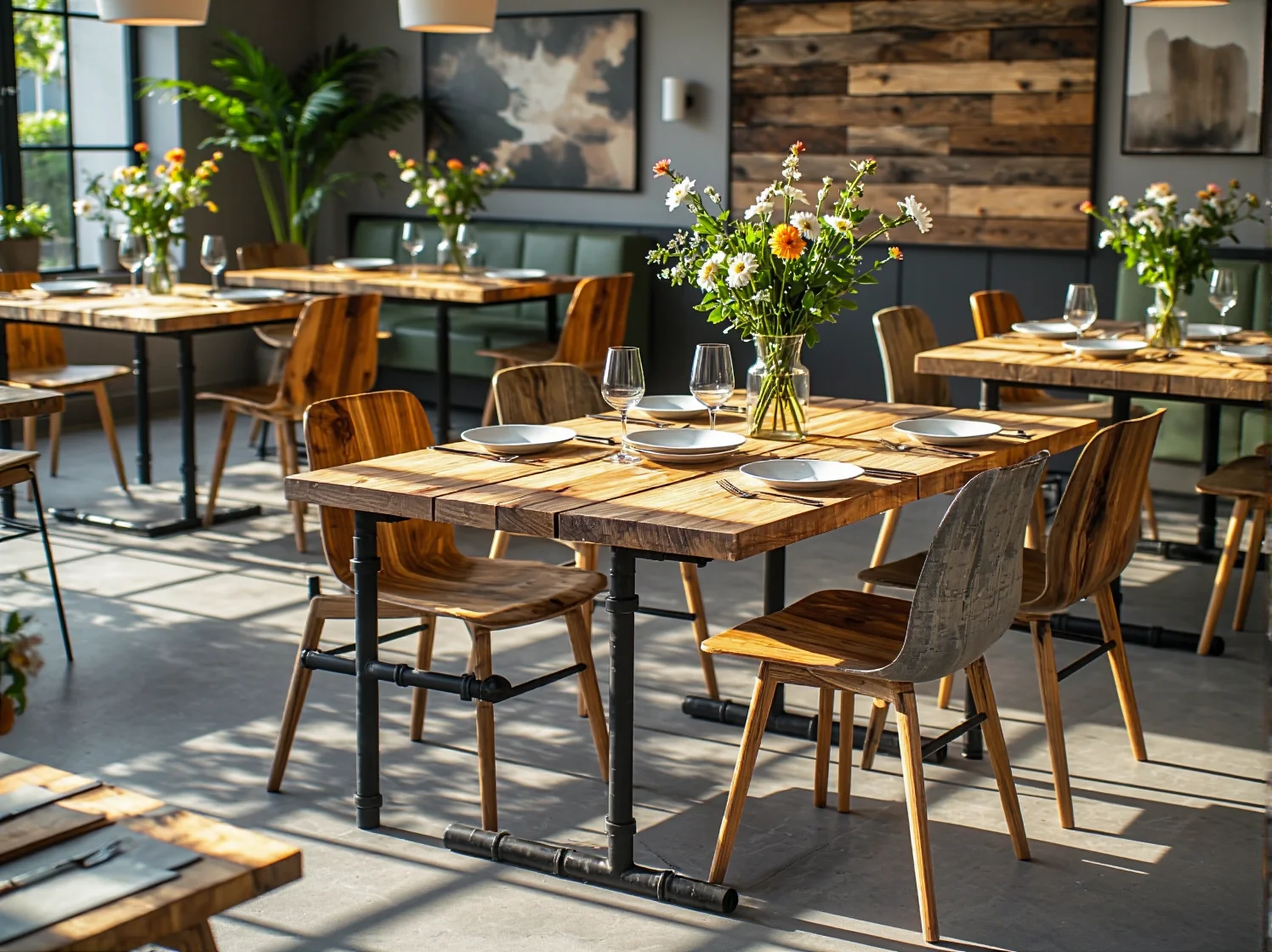 Zbliżenie na unikalny stolik kawowy z recyklingu, podkreślający eko-wizerunek hotelu.