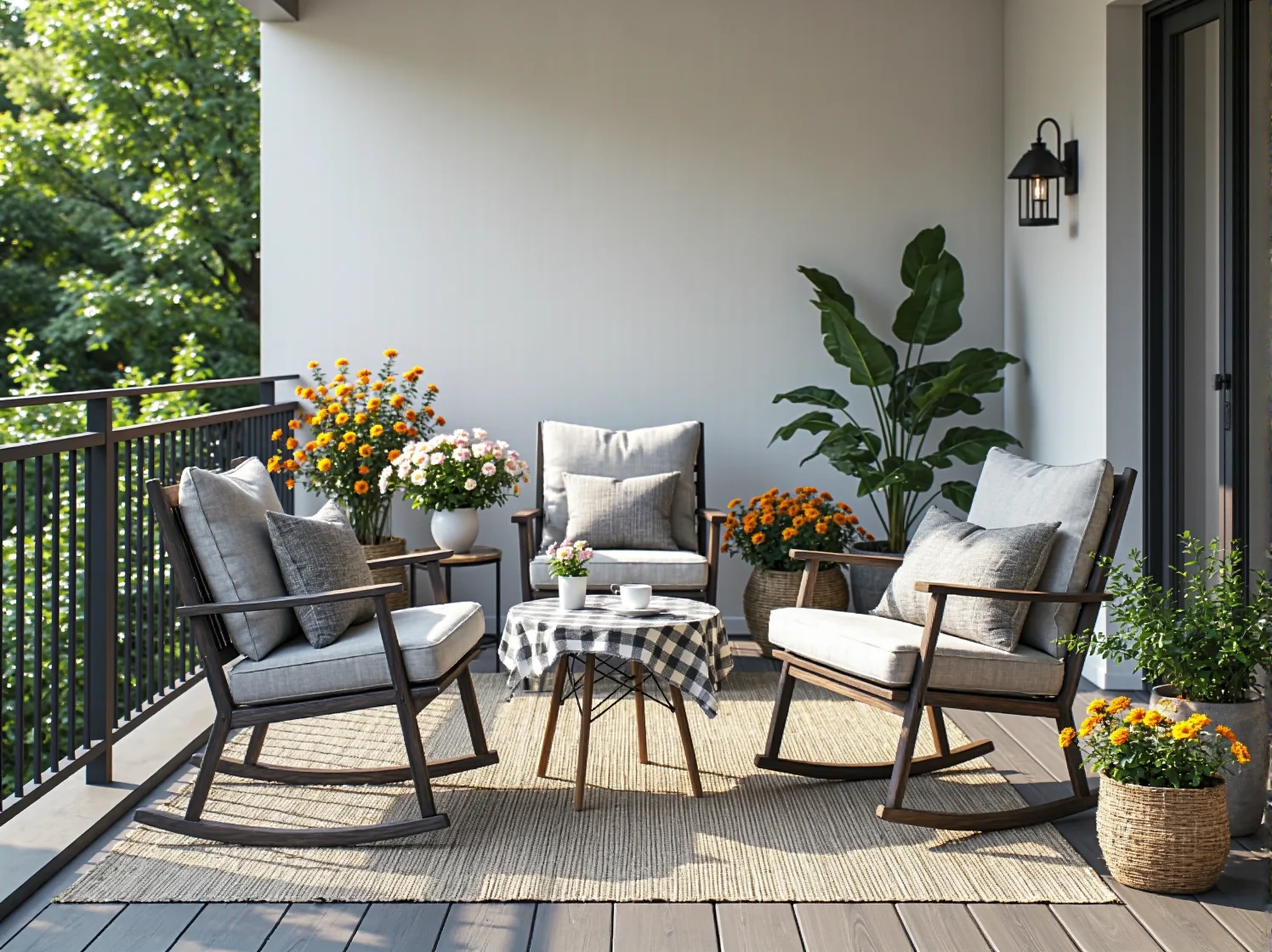 Drewniany stół i krzesła ogrodowe zabezpieczone przed wilgocią i promieniami UV.