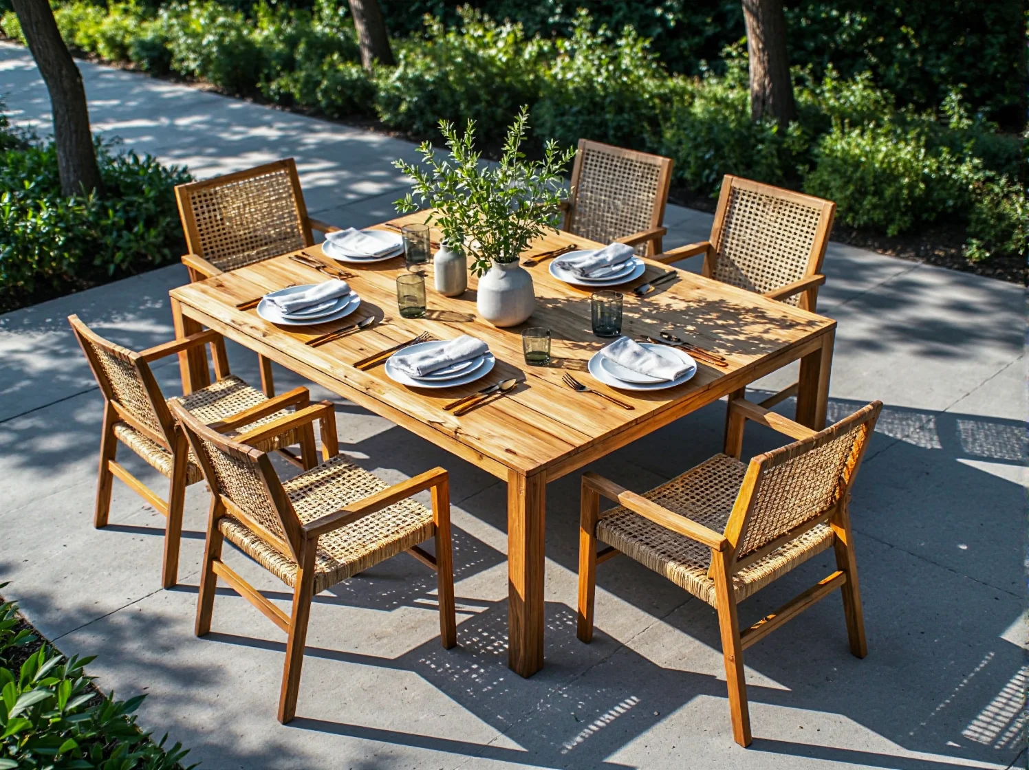 Ręcznie robiony drewniany zestaw wypoczynkowy na taras, łączący rzemiosło z ekologicznym designem.