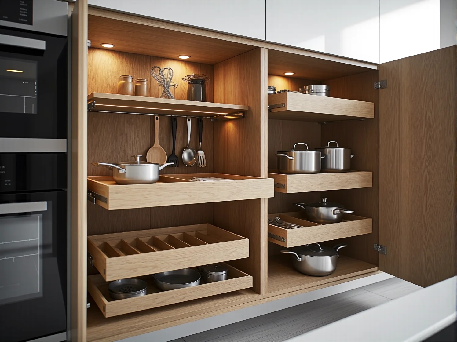 Zasady ergonomii w nowoczesnej kuchni wykorzystującej inteligentne szafki technologiczne.