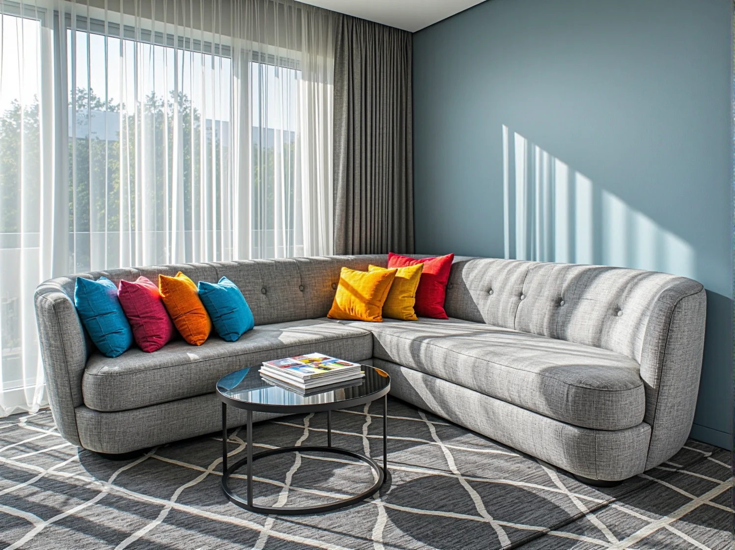 Nowoczesne i funkcjonalne meble w lobby hotelowym, odporne na intensywne użytkowanie, tworzące przyjazną atmosferę.