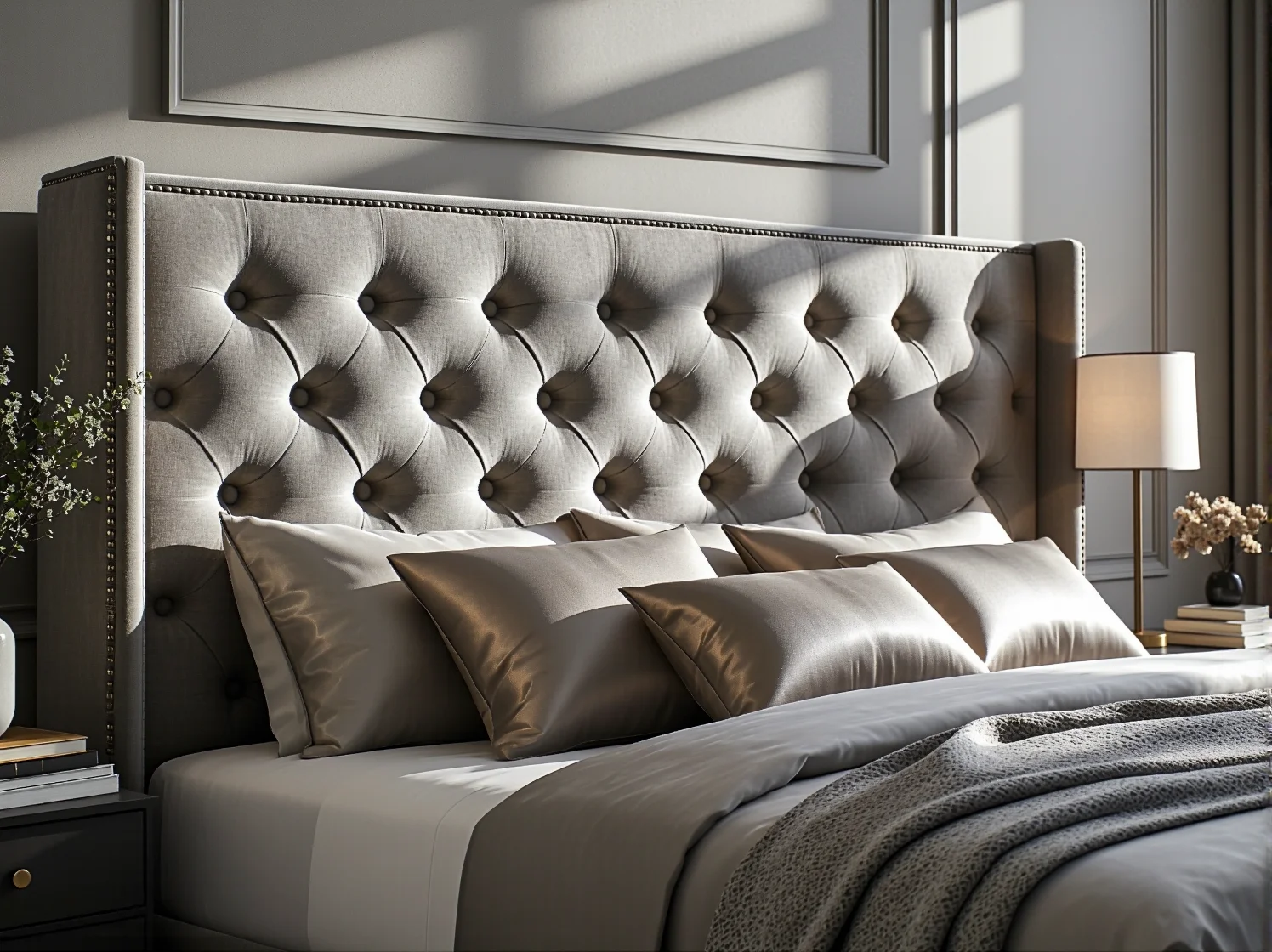 Granatowe krzesła welurowe ze złotym stelażem w jadalni z luksusową paletą barw