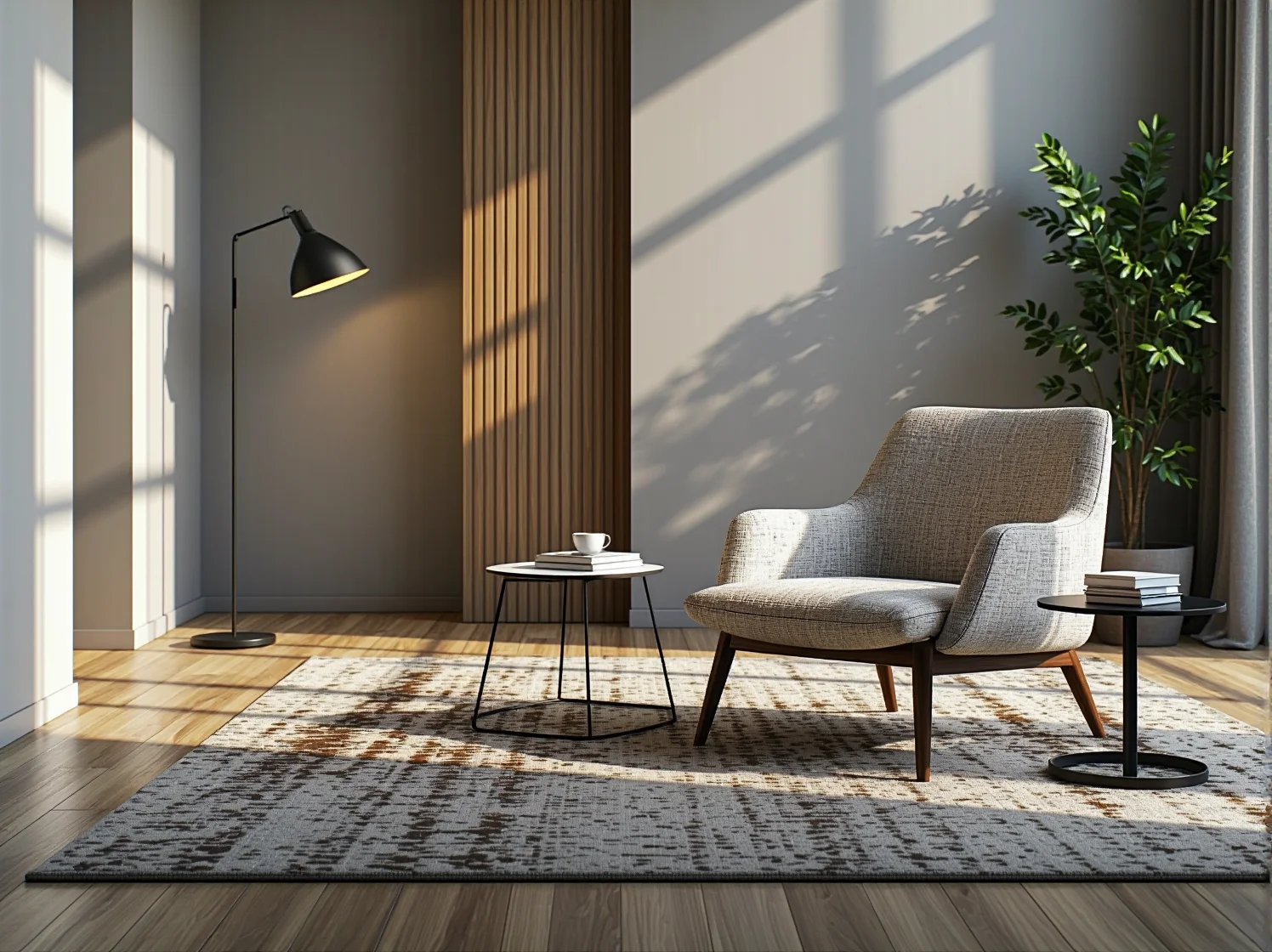 Wygodny fotel biurowy i regał z książkami w inspirującym biurze w stylu modern classic.