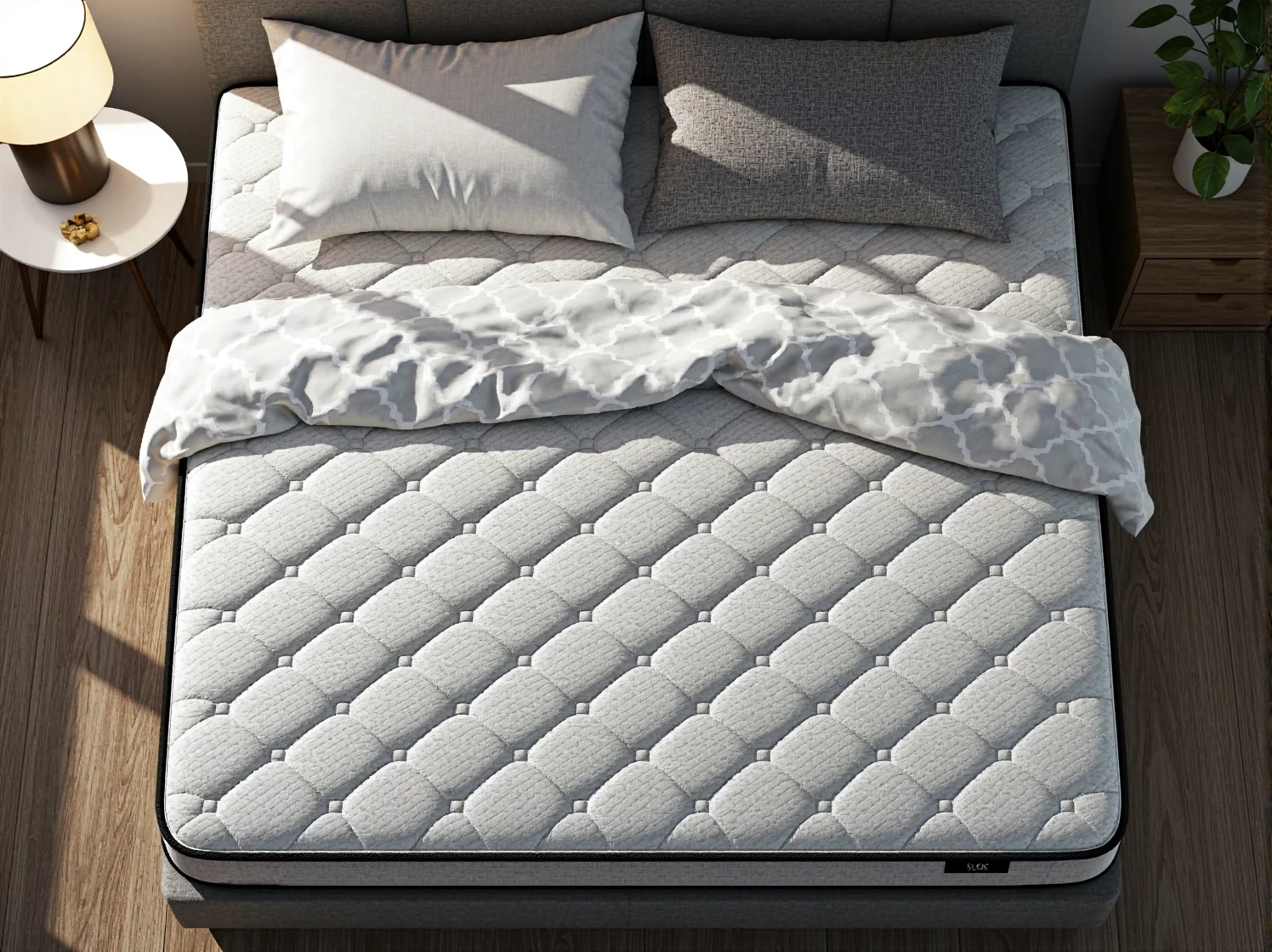 Para z różnymi preferencjami testuje materac hybrydowy w sklepie, szukając idealnego modelu dla siebie.