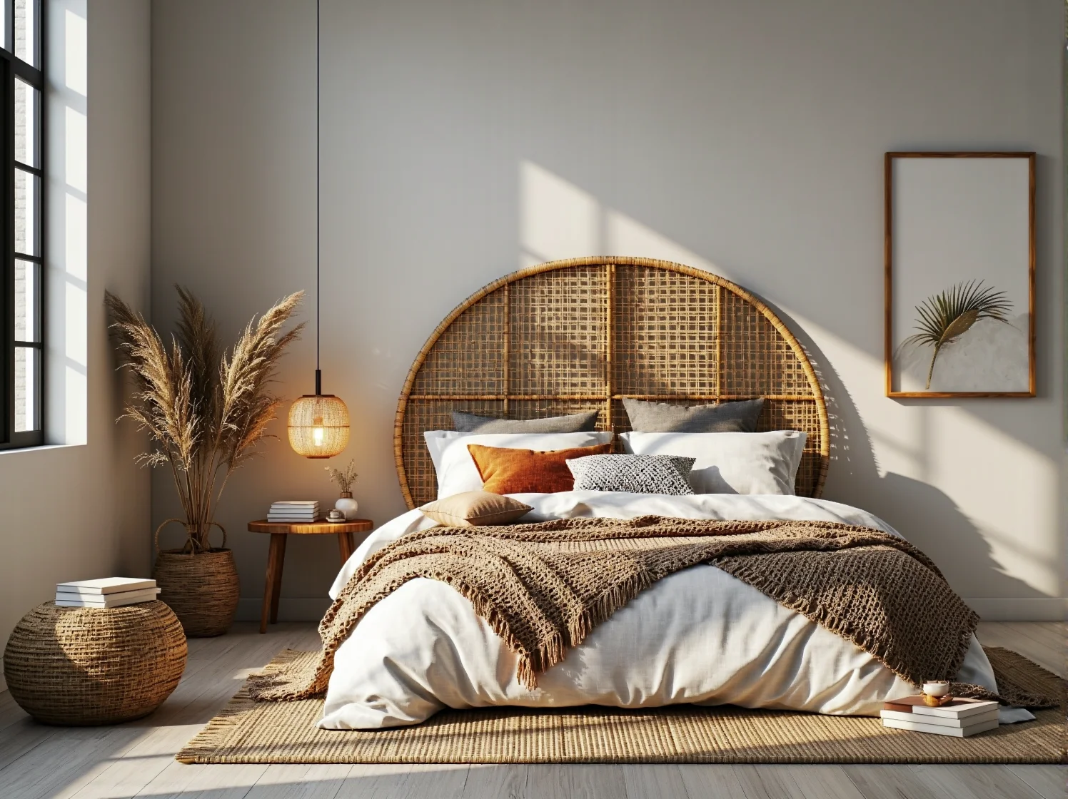 Jasne meble tapicerowane boho tworzące modne i przytulne wnętrze marzeń.