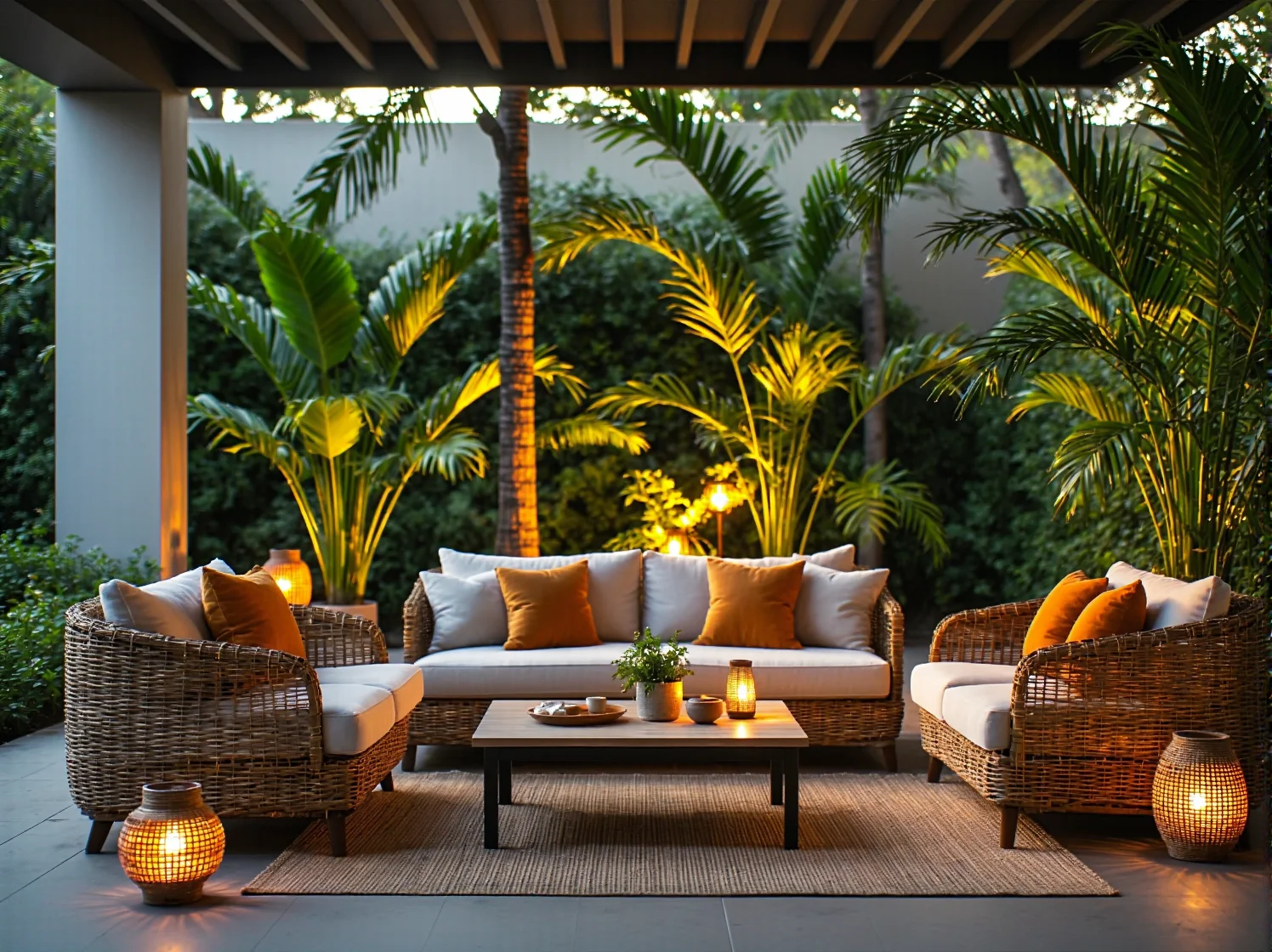 Rattanowy zestaw wypoczynkowy ogrodowy z sofą i fotelami