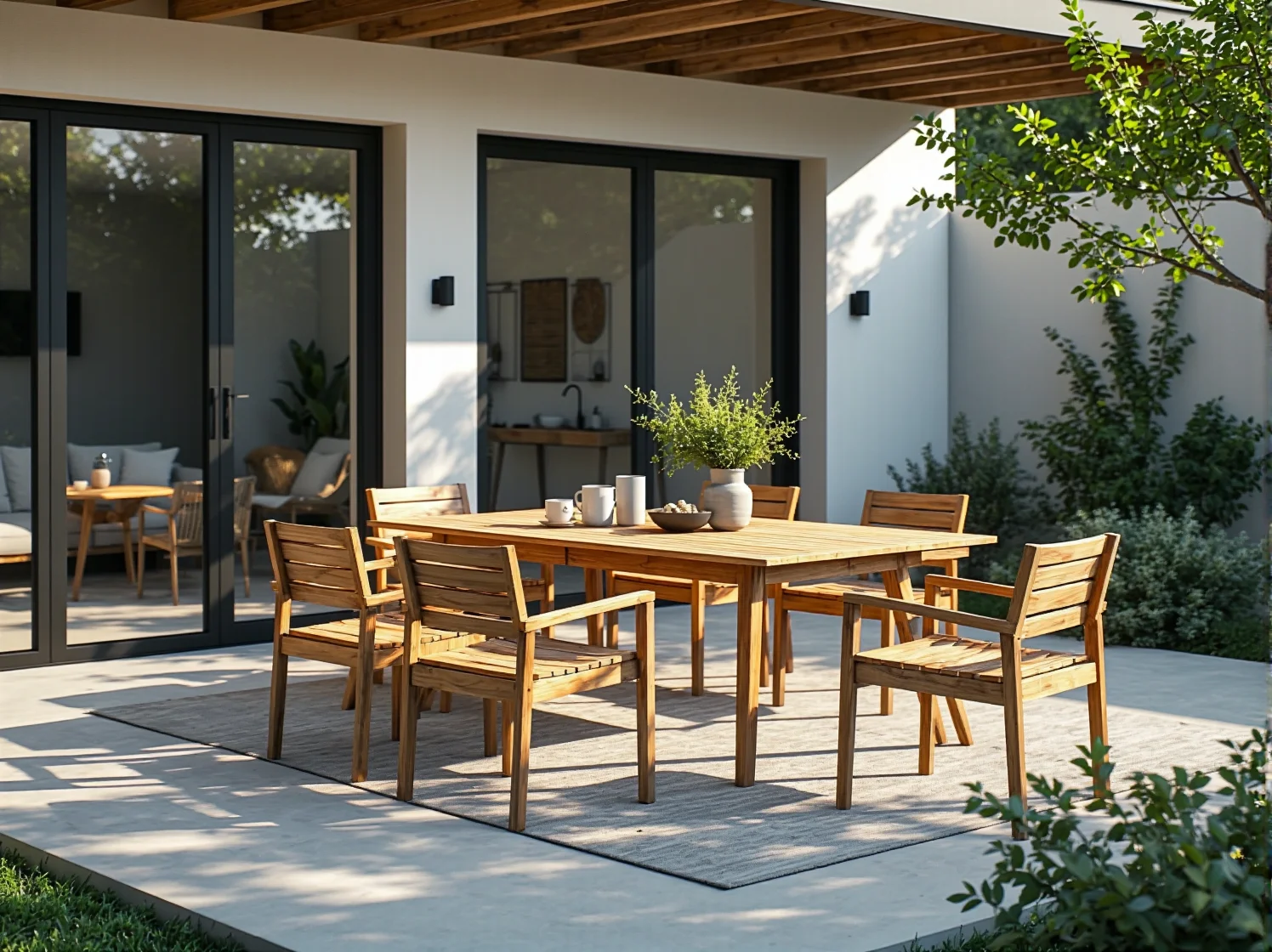 Aranżacja tarasu w stylu skandynawskim z klimatycznymi lampami ściennymi