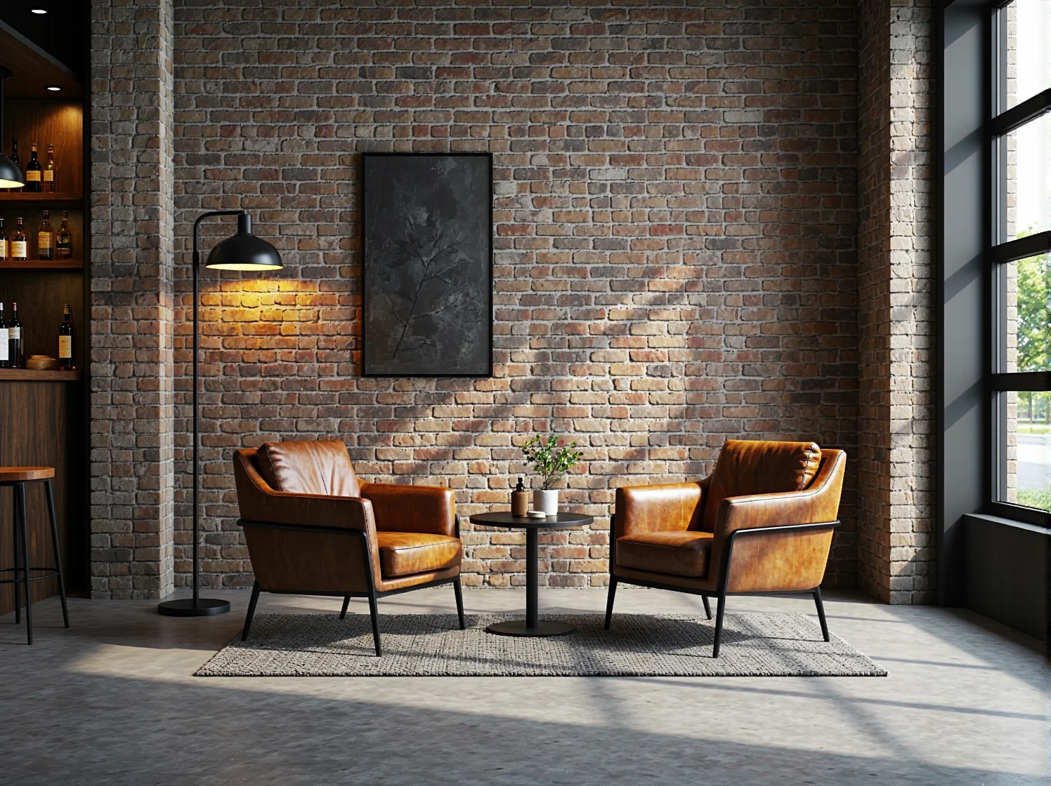 Loftowy klimat w hotelowym barze – skórzane fotele, stoliki z drewna i metalu oraz designerskie lampy.