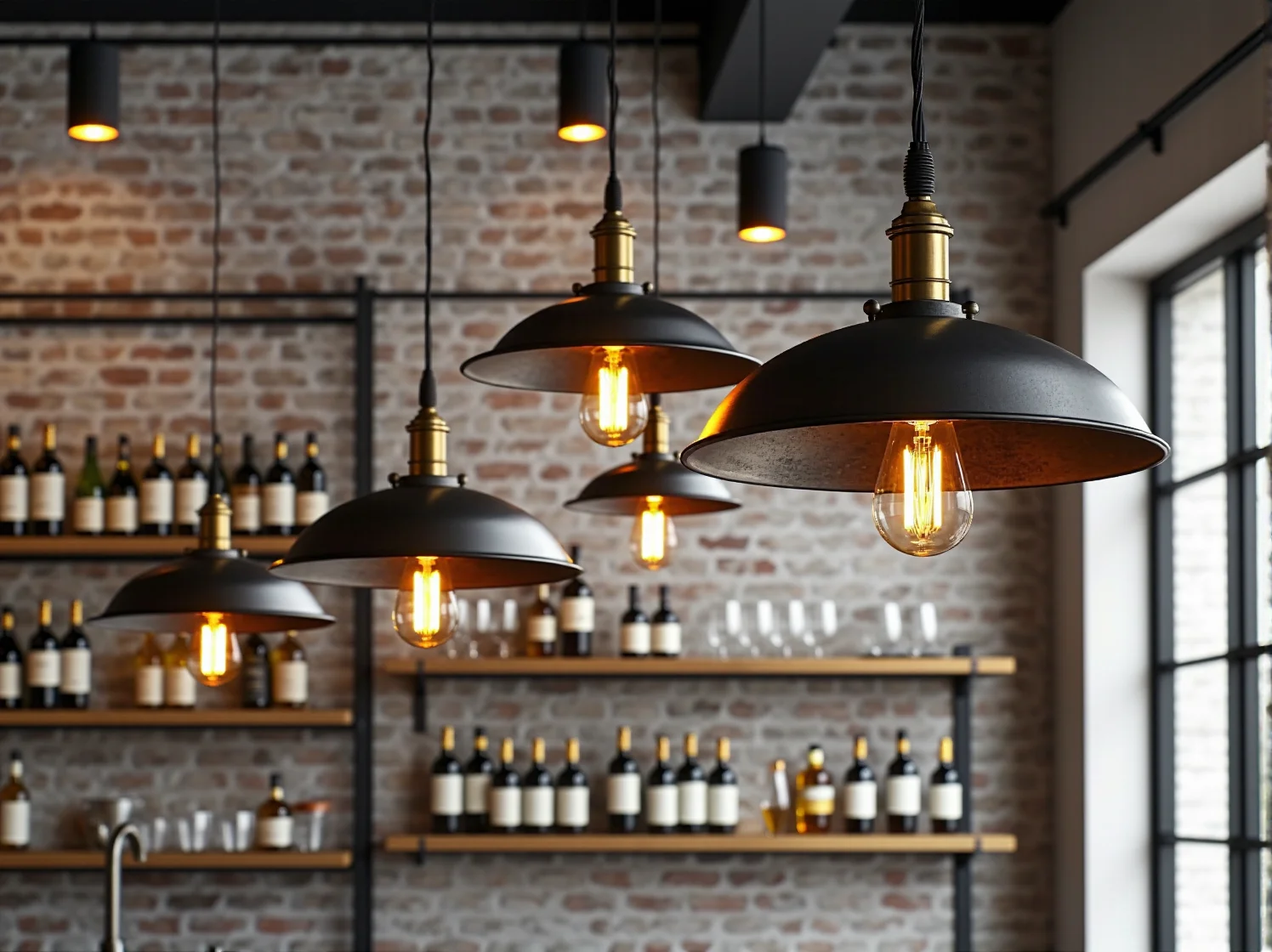 Detal w industrialnym barze: połączenie surowego betonu, naturalnego drewna i czarnej stali.