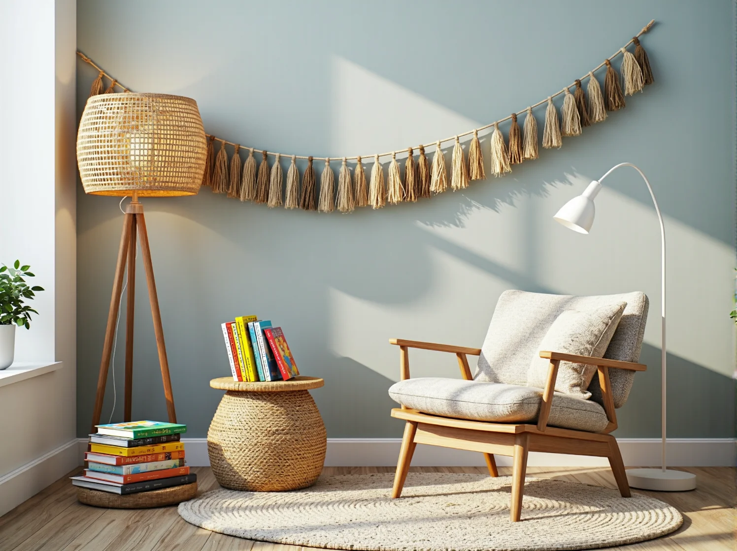 Zbiór drewnianych, ekologicznych zabawek edukacyjnych ułożonych na półce w pokoju małego dziecka.