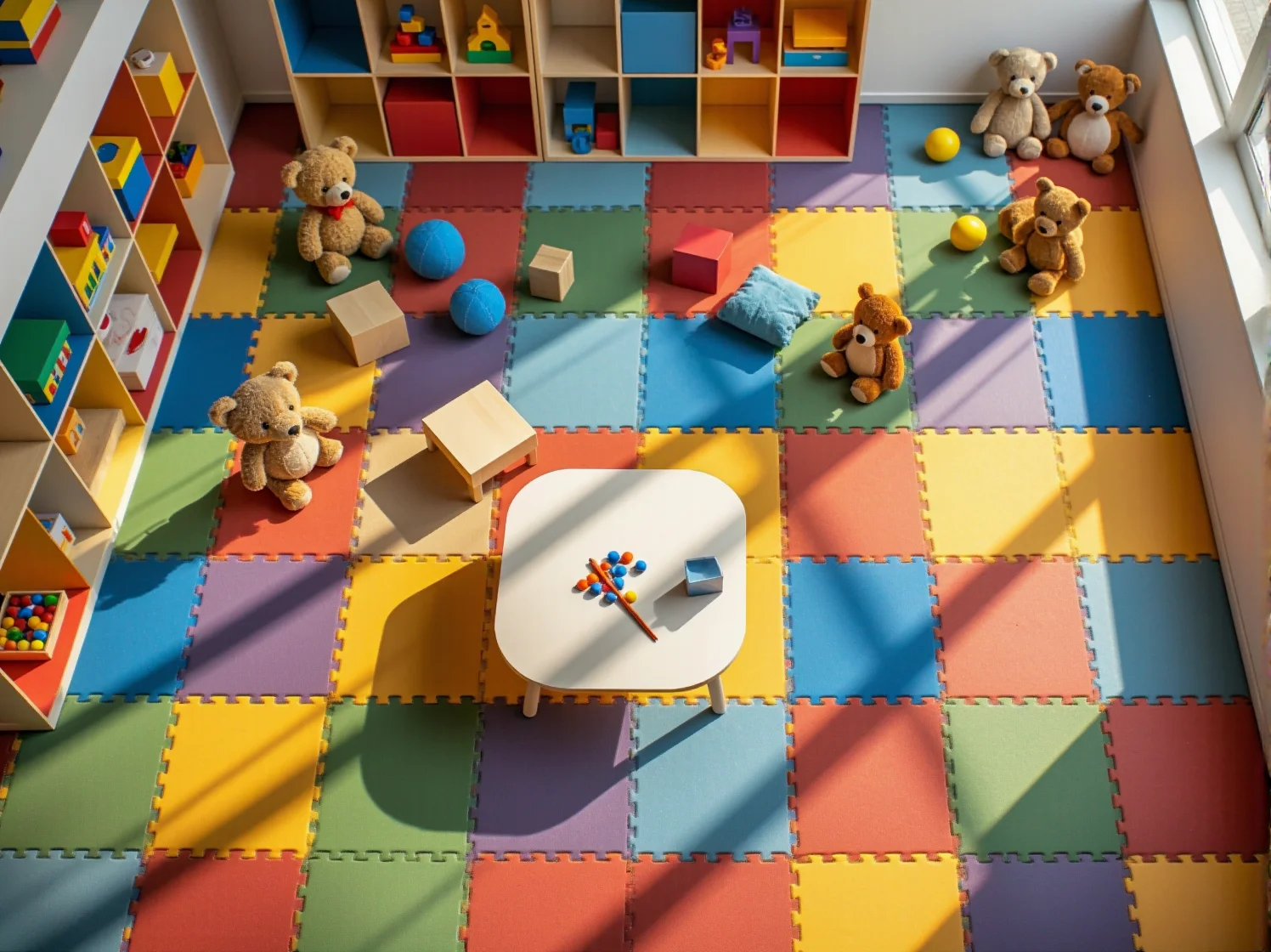 Zbliżenie na nietoksyczne farby i materiały w dekoracjach do pokoju dziecka.