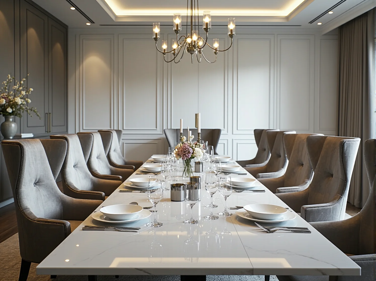 Nowoczesne meble glamour: minimalistyczne formy, połysk i elegancja w projekcie sypialni.