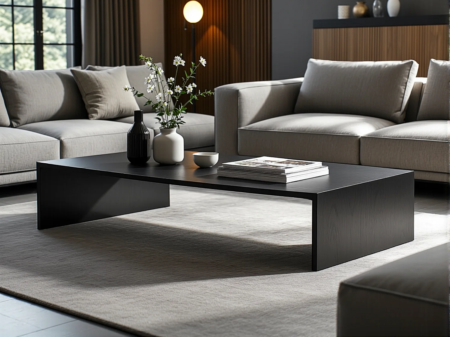 Aranżacja tarasu z narożnikiem i roślinami doniczkowymi w nowoczesnym stylu skandynawskim.