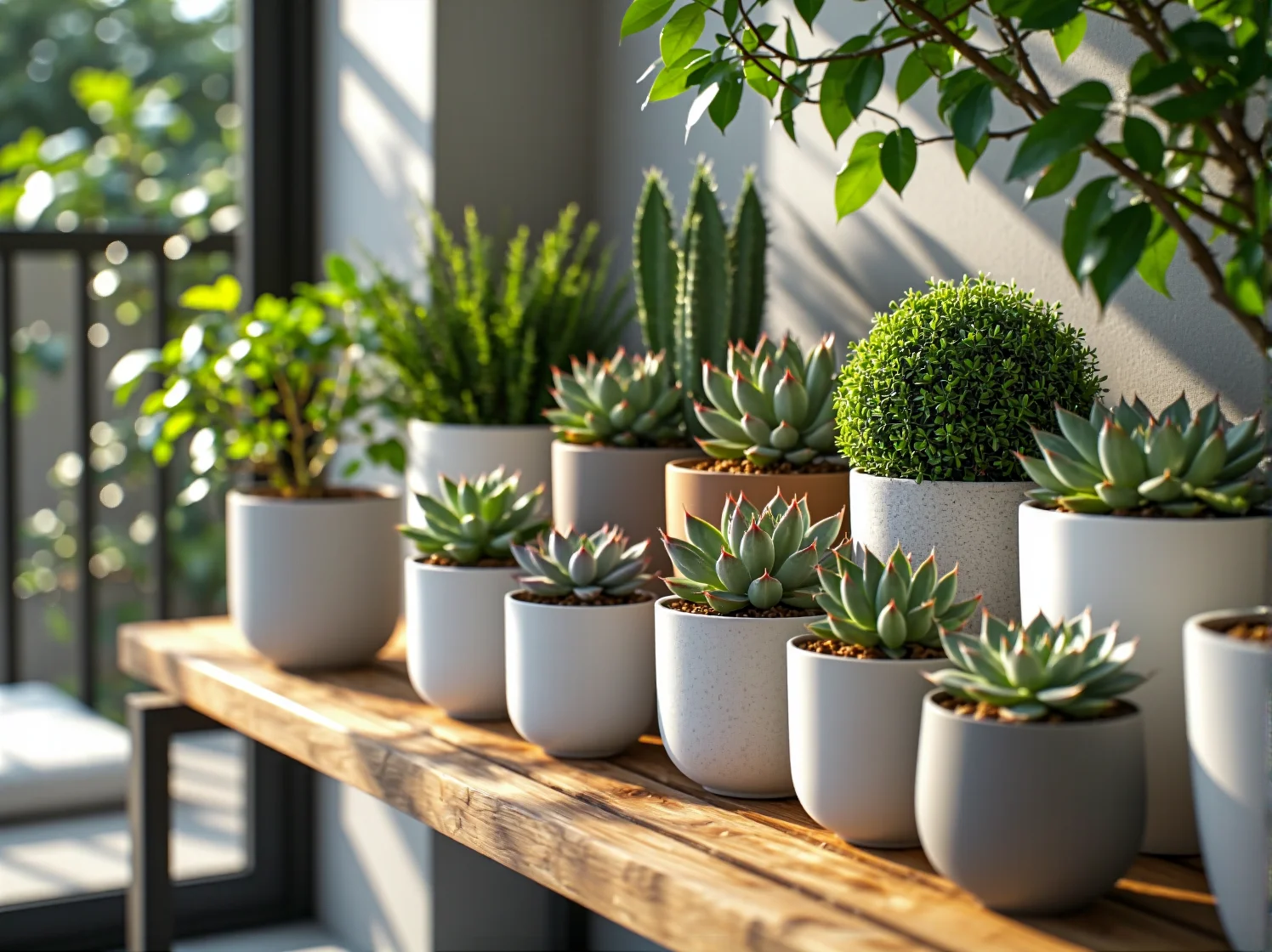 Ogród wertykalny i zioła w doniczkach na balkonie – sprytny sposób na zieleń w mikroapartamencie.