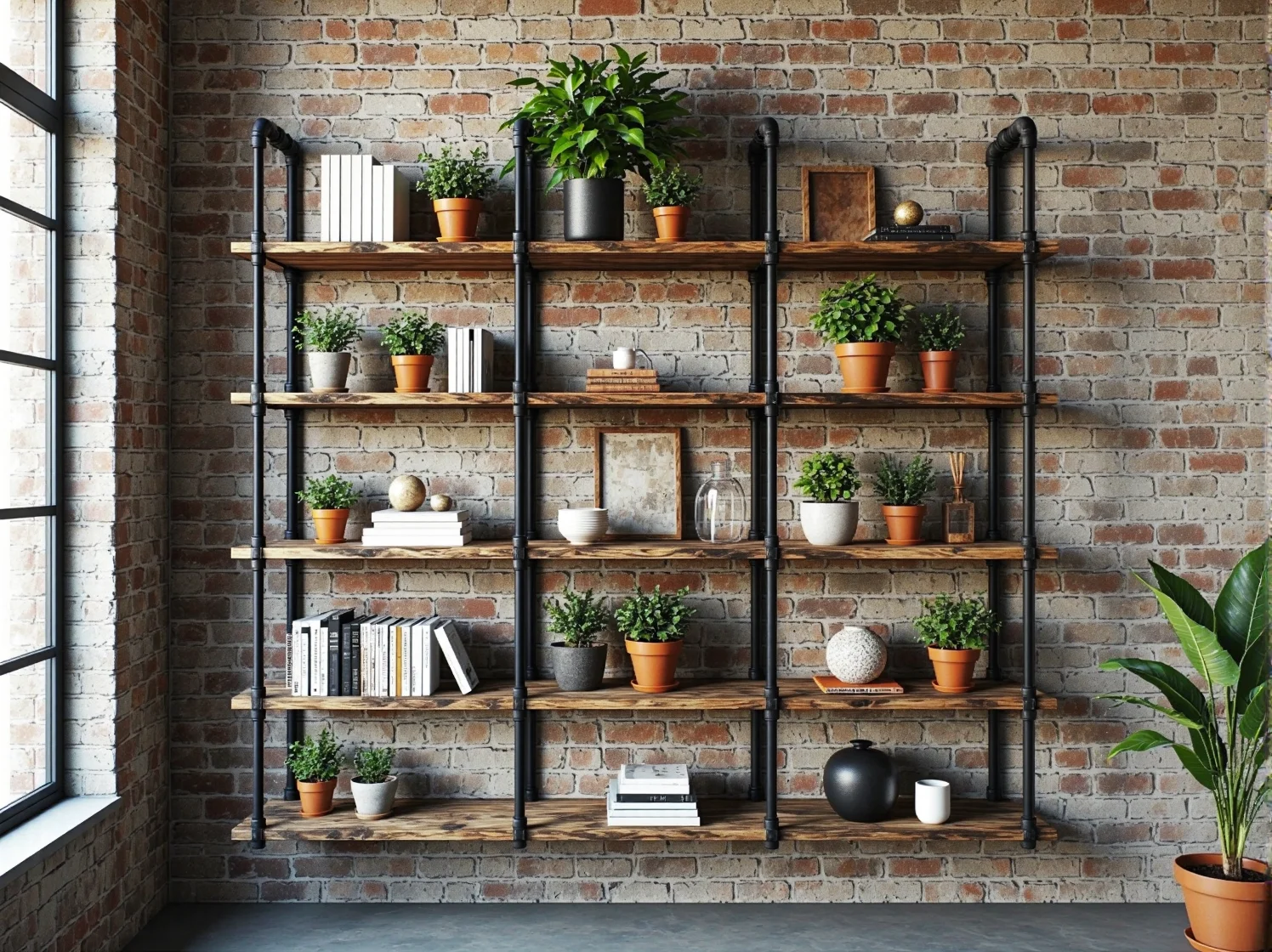 Oświetlenie industrialne i rośliny doniczkowe w nowoczesnej strefie wspólnej coworkingu.