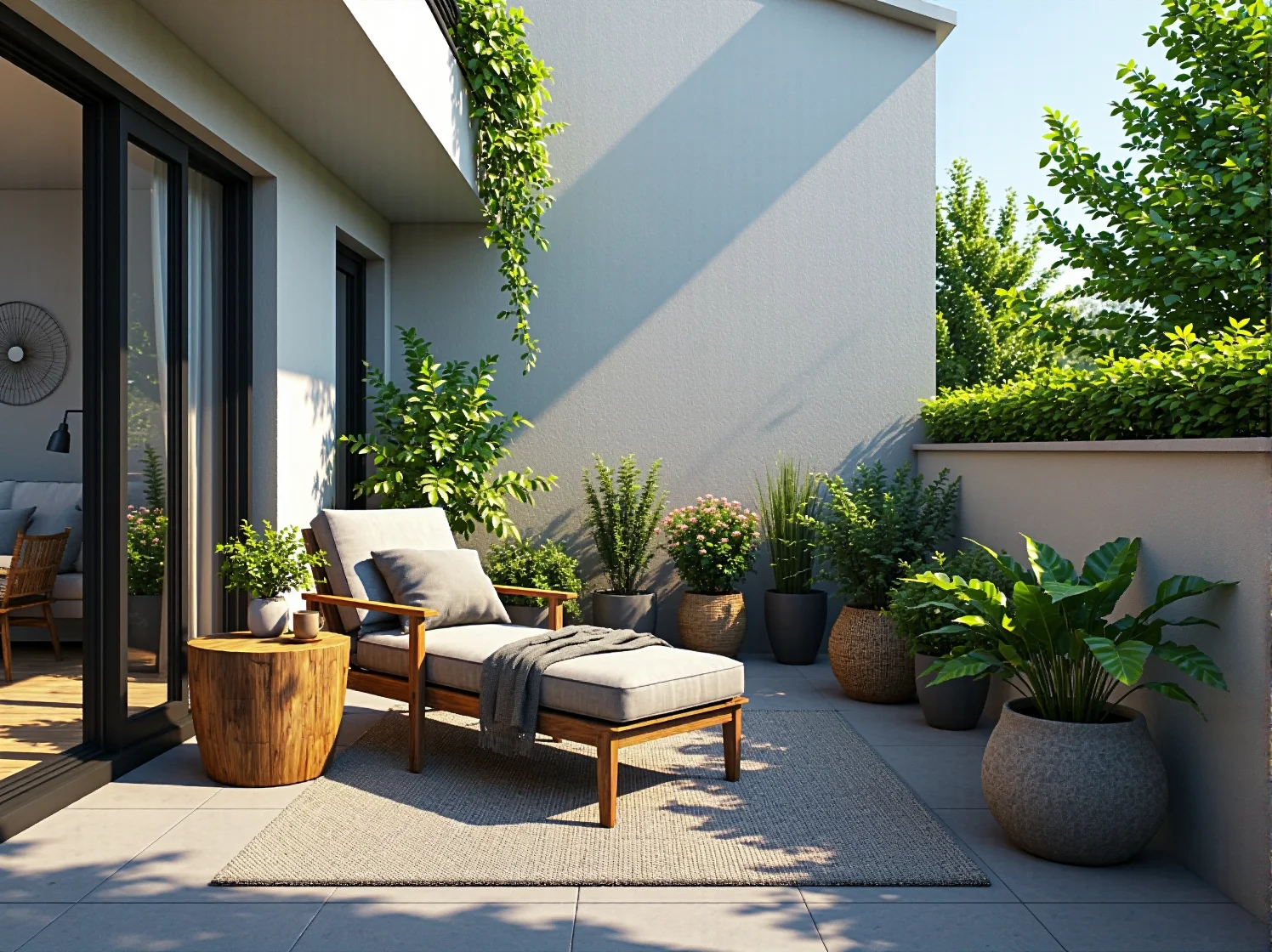 Wieczorny relaks na małym tarasie z lampionami, tworzącymi przytulny klimat w mikroapartamencie.