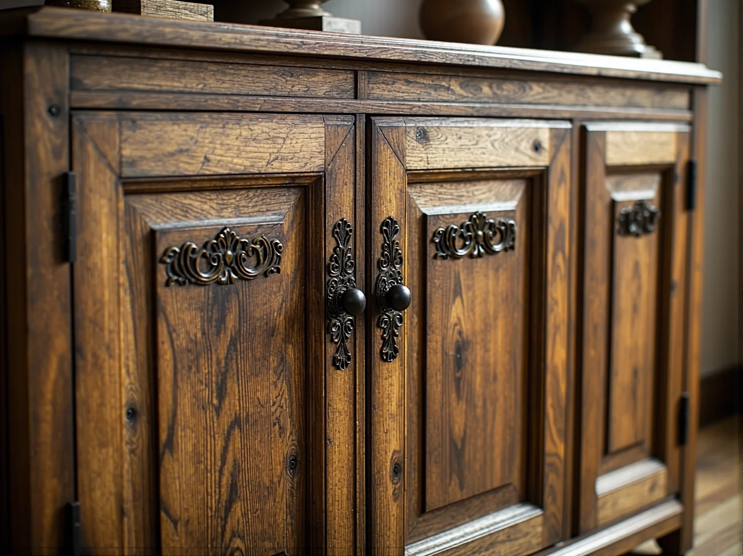 Efekt renowacji mebli drewnianych. Porównanie fragmentu krzesła przed i po prawidłowej pielęgnacji i woskowaniu.