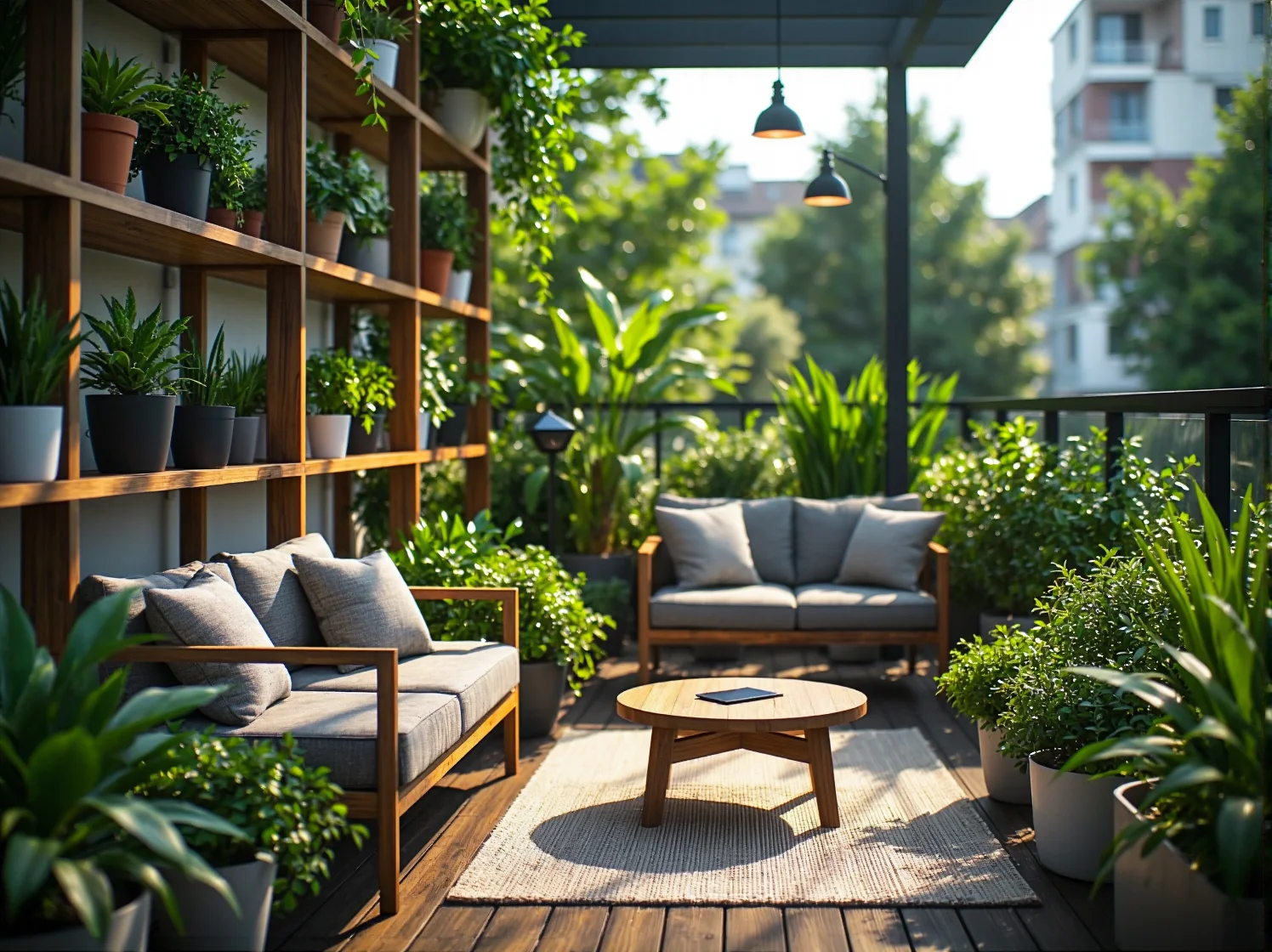 Nowoczesne słupki solarne oświetlające ścieżkę w otoczeniu bujnej roślinności.