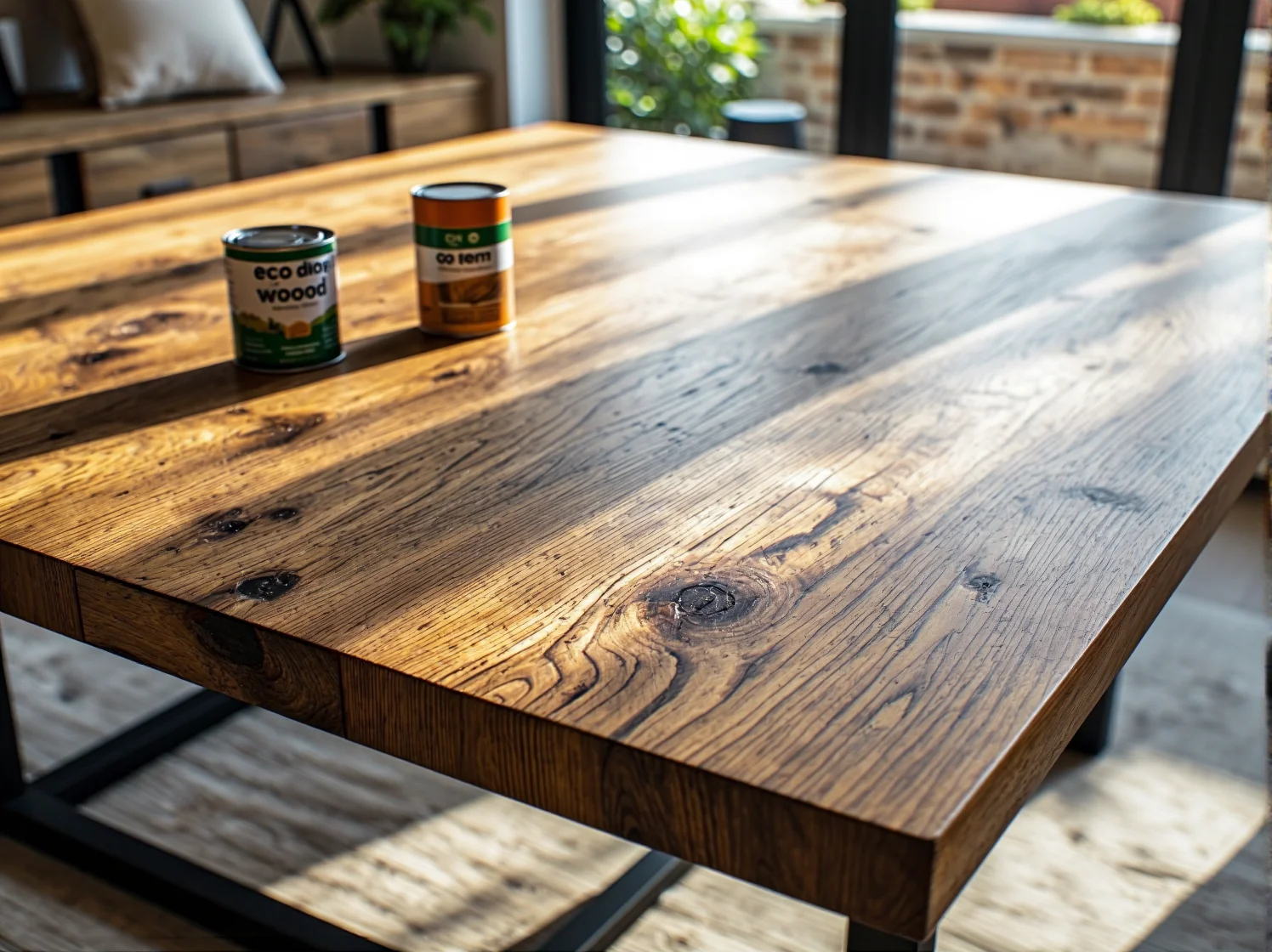 Zniszczony, porysowany blat starego stołu jadalnianego kwalifikujący się do renowacji i malowania.