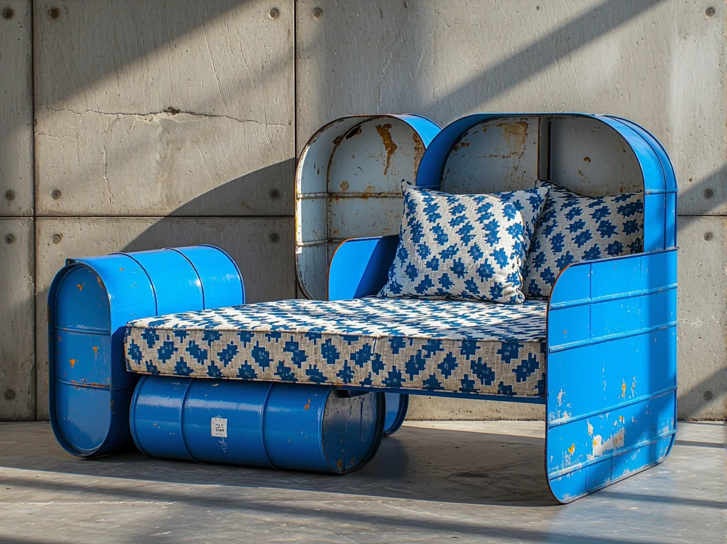 Stolik nocny z drewna z recyklingu w pokoju hotelowym – ekologiczne meble hotelowe.