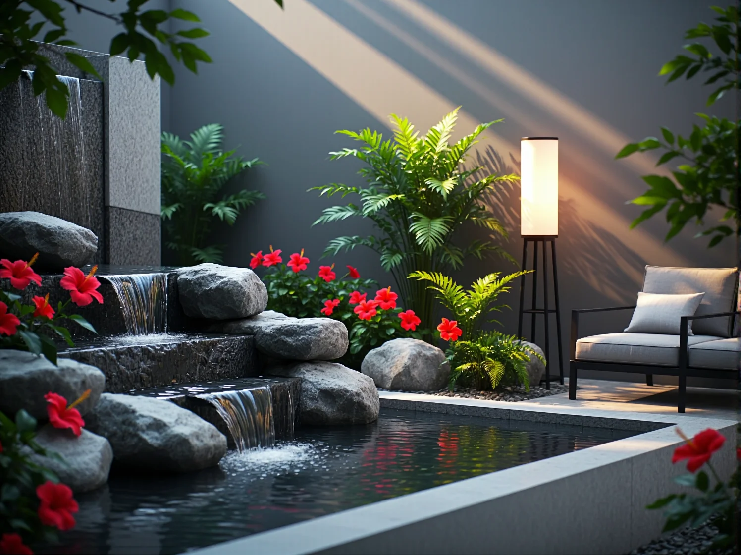 Eleganckie oświetlenie ogrodowe podkreślające egzotyczny klimat tarasu