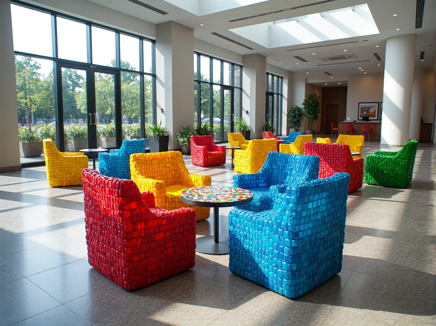 Szezlong hotelowy z obiciem z recyklingu – ekologiczne meble wypoczynkowe do pokoju.