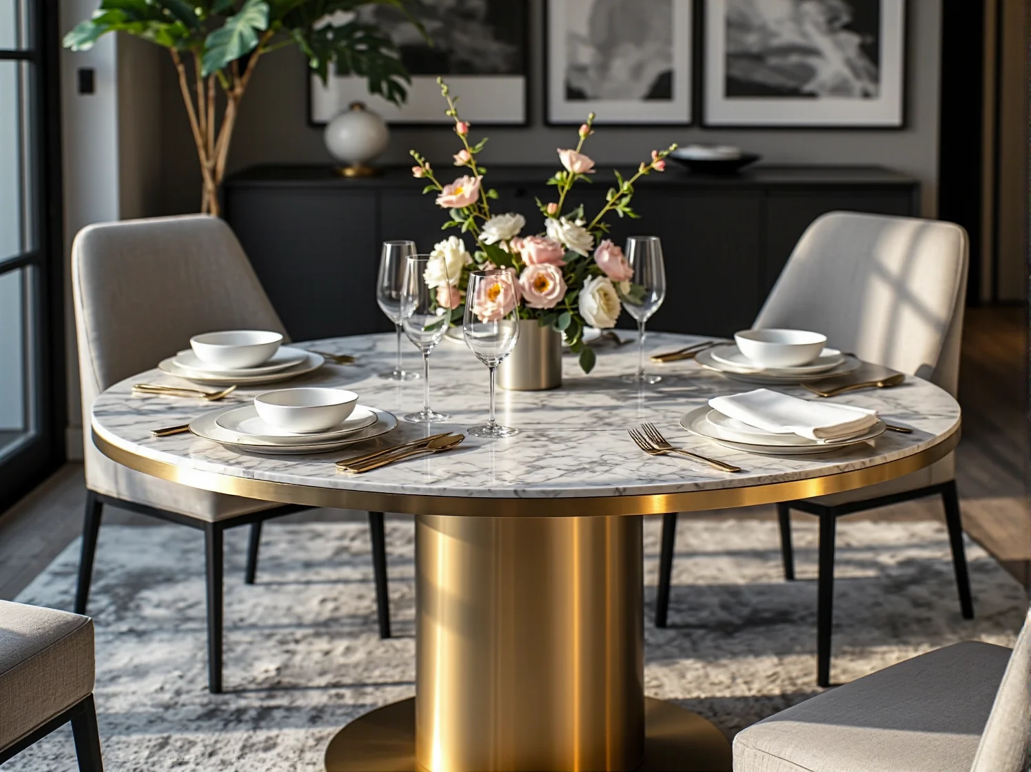 Nowoczesny szklany stół glamour na rzeźbiarskiej podstawie, luksusowy design do salonu.