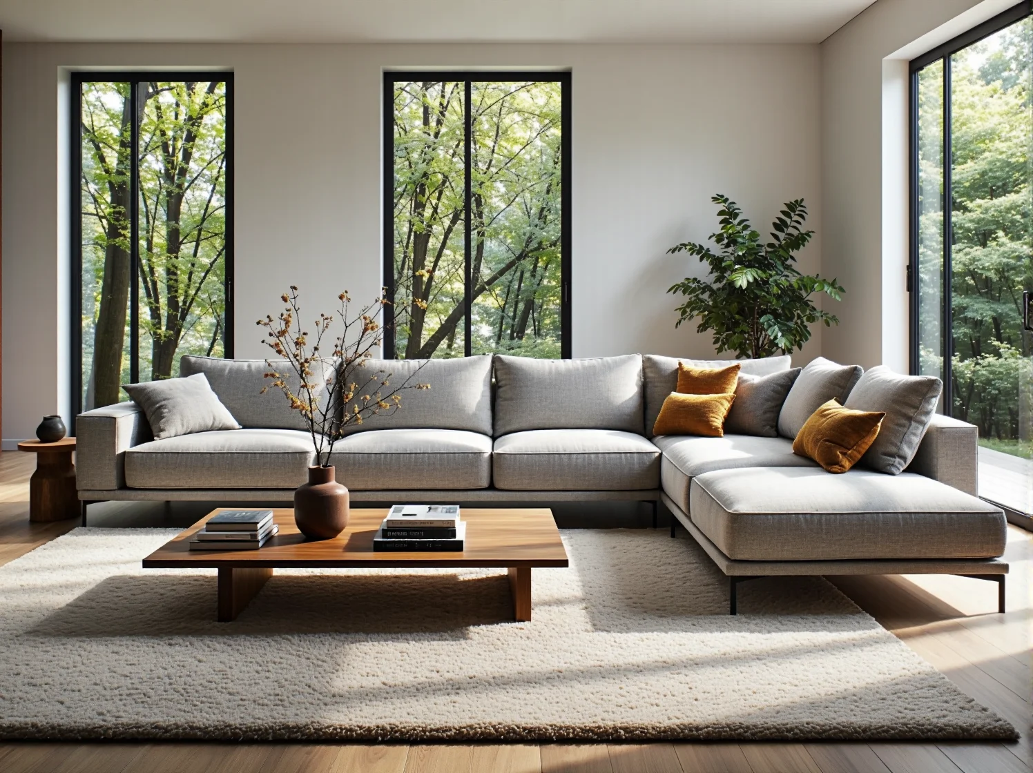 Nowoczesna narożna sofa szara z poduszkami na metalowych nóżkach